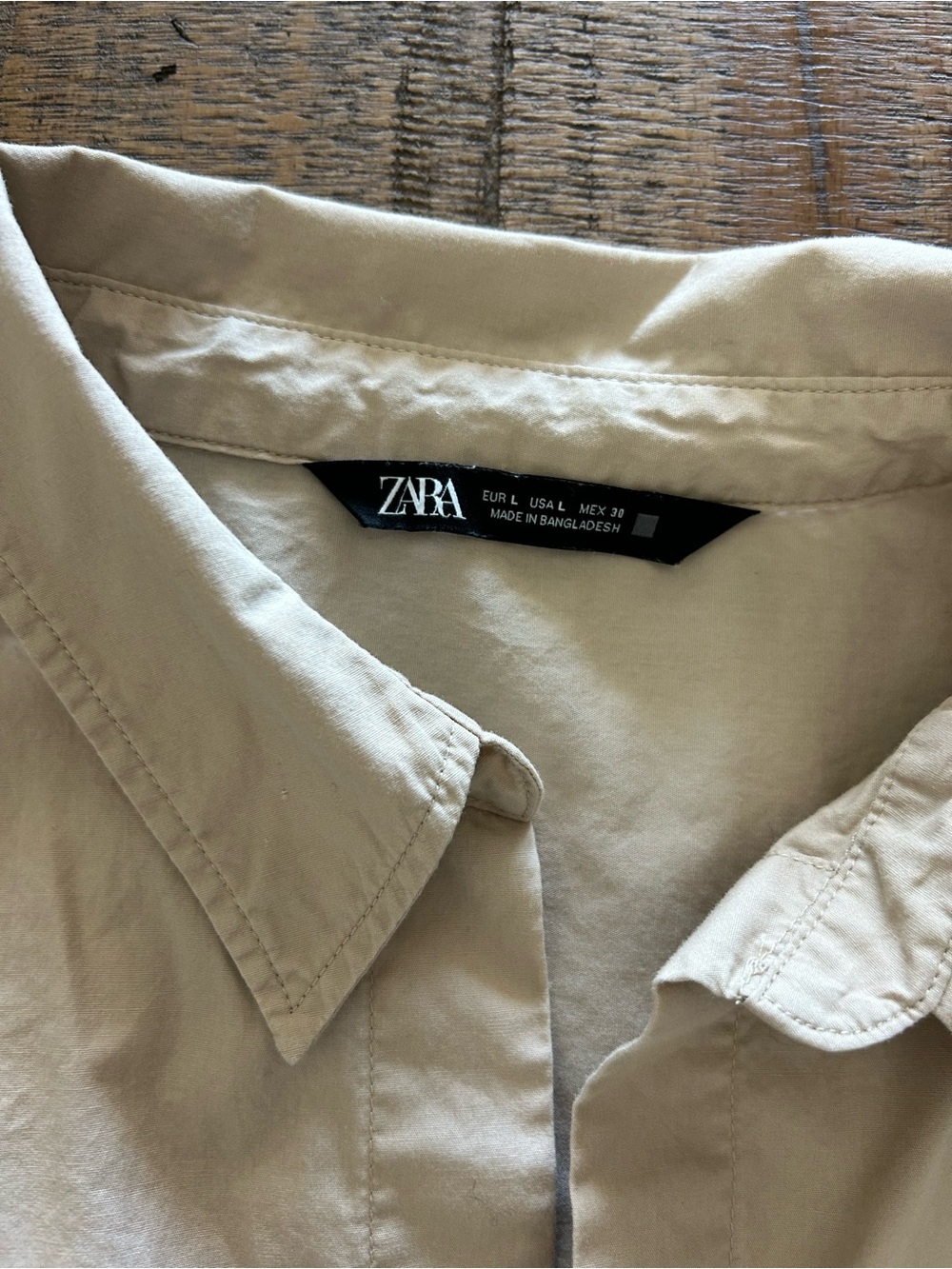 Zara Beige Long-Sleeve Casual Button-Down Shirt - Picture 3 of 6